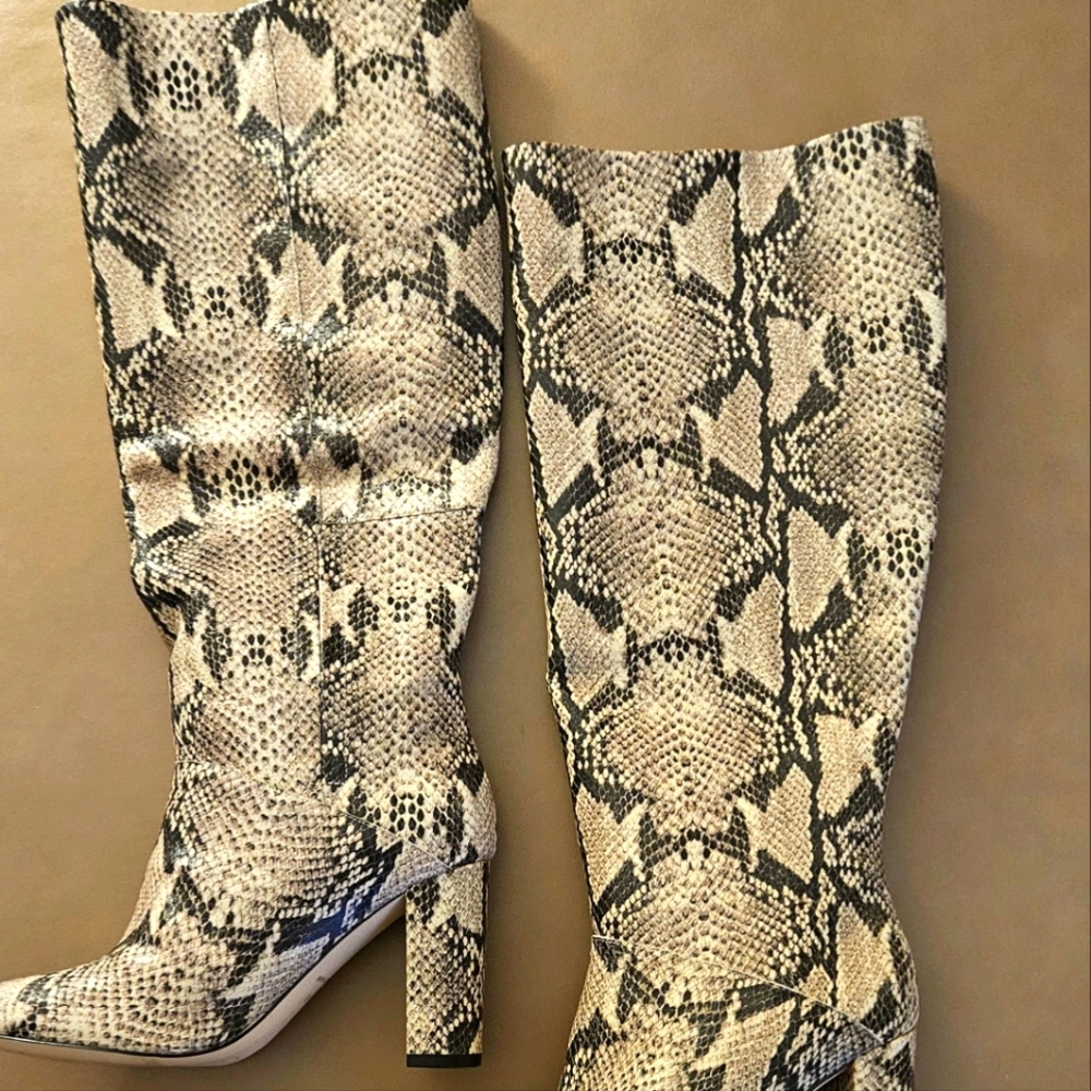 Cole Haan Glenda knee high snakeskin print leather boots